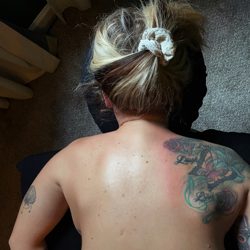 Left side not worked on yet, look at that difference! at RELAXING BRANDY Therapeutic Massage in Taylor, MI